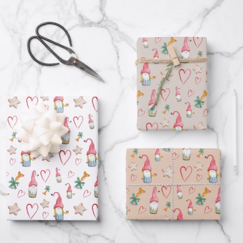 Christmas Cute Gnomes In Love Wrapping Paper Sheets