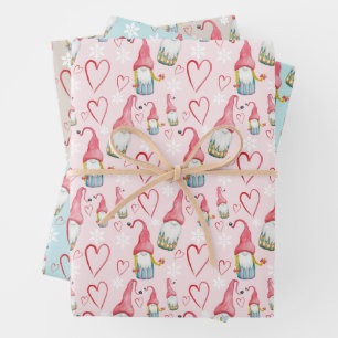 Christmas Cute Gnomes In Love Wrapping Paper Sheets