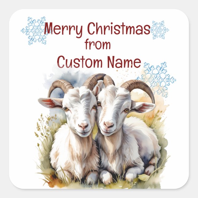 Christmas Cute Goat Couple Animal Customize  Square Sticker (Front)