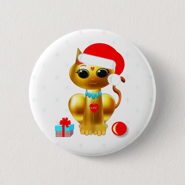 Christmas cute golden kitty cat cartoon button (Front)