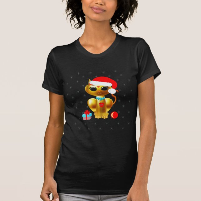 Christmas cute golden kitty cat cartoon T-Shirt (Front)