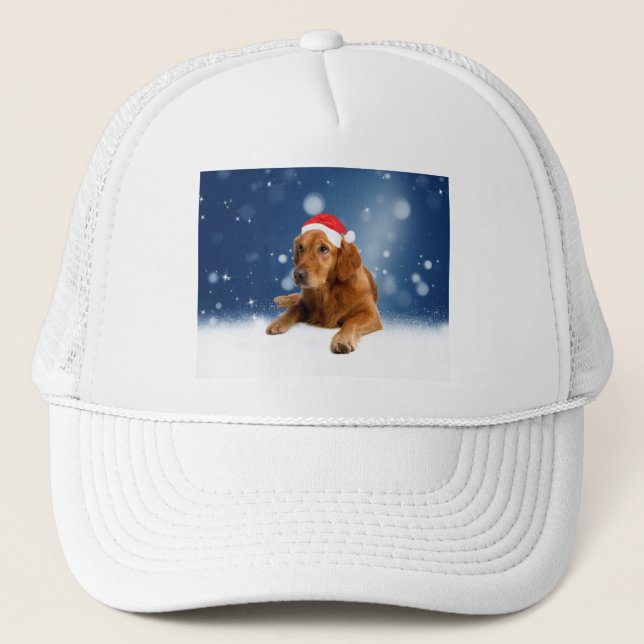 Christmas Cute Golden Retriever Dog Santa Hat Snow (Front)