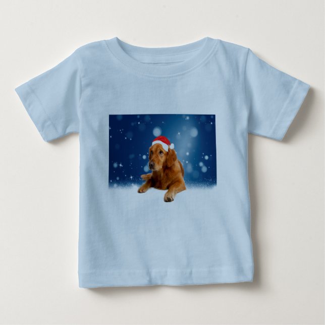 Christmas Cute Golden Retriever Dog Santa Hat Snow Baby T-Shirt (Front)
