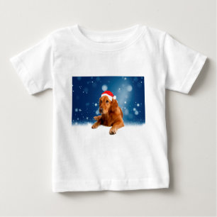 Christmas Cute Golden Retriever Dog Santa Hat Snow Baby T-Shirt