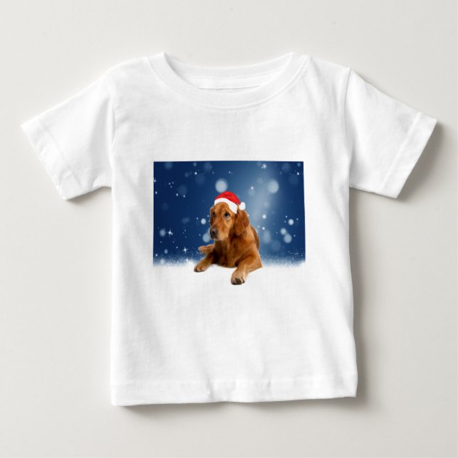 Christmas Cute Golden Retriever Dog Santa Hat Snow Baby T-Shirt (Front)