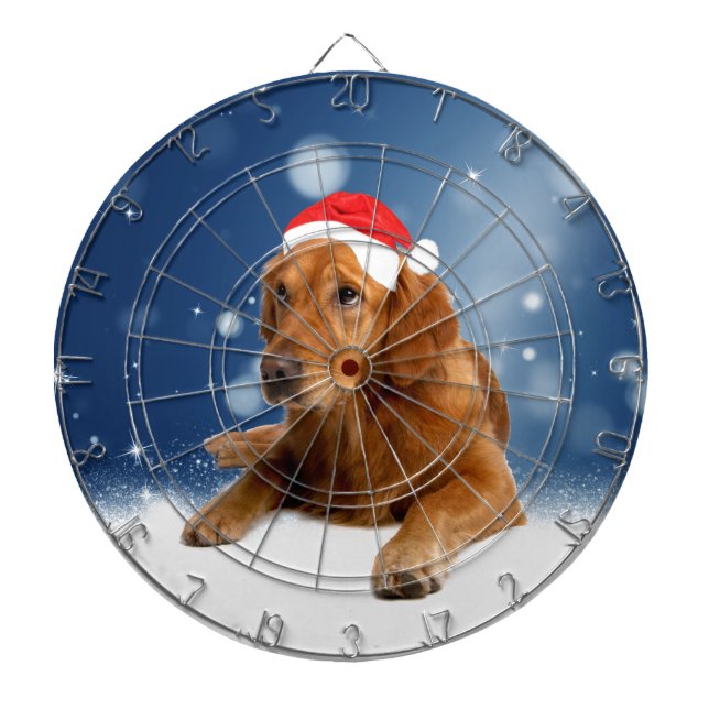 Christmas Cute Golden Retriever Dog Santa Hat Snow Dart Board (Front)