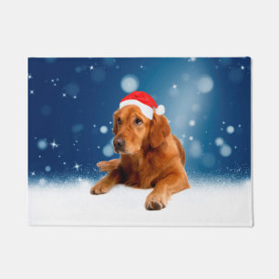 Christmas Cute Golden Retriever Dog Santa Hat Snow Doormat