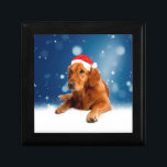 Christmas Cute Golden Retriever Dog Santa Hat Snow Keepsake Box<br><div class="desc">Cute Golden Retriever Dog Christmas Santa Hat Snow stars.</div>