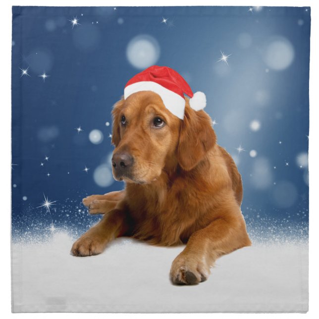 Christmas Cute Golden Retriever Dog Santa Hat Snow Napkin (Front)