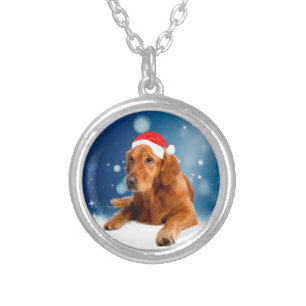 Christmas Cute Golden Retriever Dog Santa Hat Snow Silver Plated Necklace