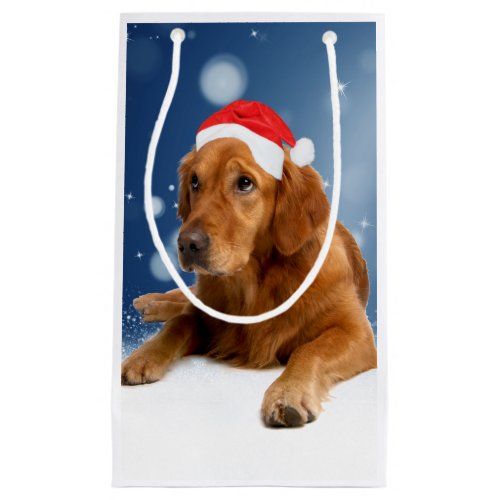 Christmas Cute Golden Retriever Dog Santa Hat Snow Small Gift Bag