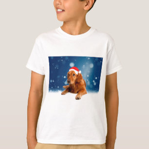 Christmas Cute Golden Retriever Dog Santa Hat Snow T-Shirt