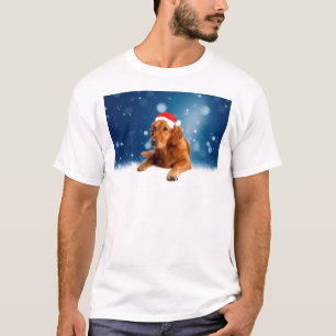 Christmas Cute Golden Retriever Dog Santa Hat Snow T-Shirt