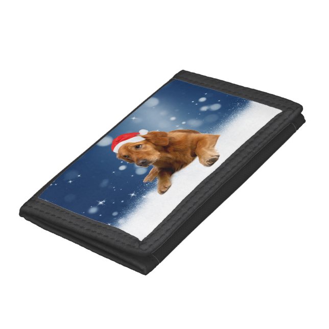 Christmas Cute Golden Retriever Dog Santa Hat Snow Trifold Wallet (Bottom)