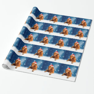 Christmas Cute Golden Retriever Dog Santa Hat Snow Wrapping Paper