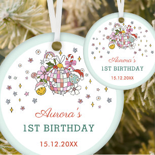 Christmas Cute Groovy Ball Birthday Party  Ceramic Ornament