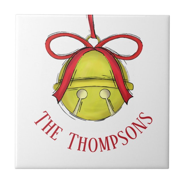 Christmas Cute Holiday Gold Festive Jingle Bells Ceramic Tile (Front)