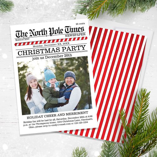 Christmas Cute Holiday Party Newspaper Whimsical  Invitation