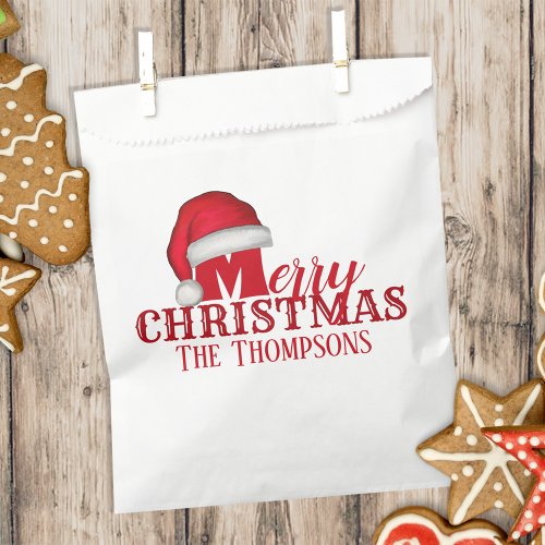 Christmas Cute Holiday Red Santa Hat Typography Favor Bag