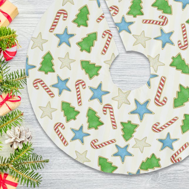 Christmas Cute Holiday Whimsical Cookie Cutouts Brushed Polyester Tree Skirt (Christmas holiday cookie cutout pattern tree skirt. )