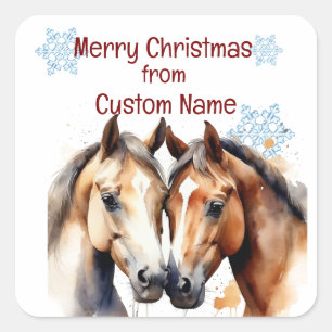 Christmas Cute Horses Couple Animal Customize Square Sticker