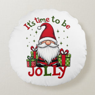 Christmas Cute Jolly Santa Holiday Round Pillow