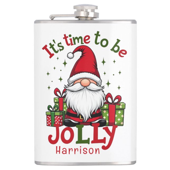 Christmas Cute Jolly Santa Personalized Name Flask (Front)