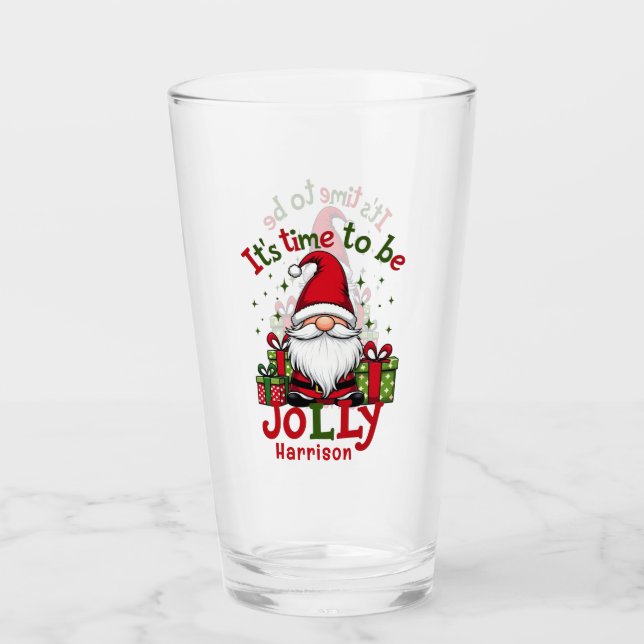 Christmas Cute Jolly Santa Personalized Name Glass (Front)