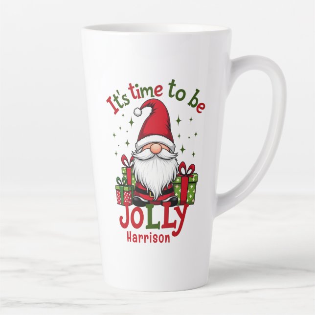 Christmas Cute Jolly Santa Personalized Name Latte Mug (Right)