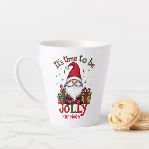 Christmas Cute Jolly Santa Personalized Name Latte Mug