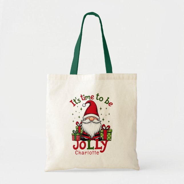 Christmas Cute Jolly Santa Personalized Name Tote Bag (Front)