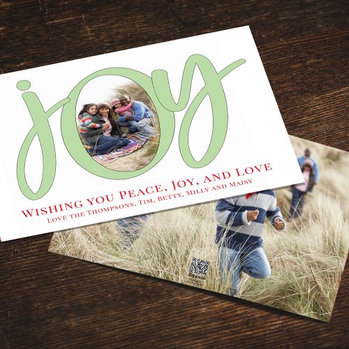 Christmas Cute Joy Typography Simple Two Photo Holiday Card