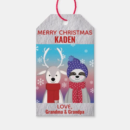 Christmas Cute Kids Cartoon Reindeer Sloth Gift Tags