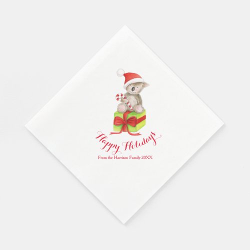 Christmas cute koala bear red white paper napkins