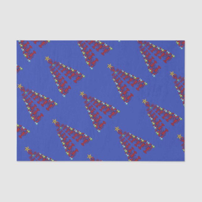 Christmas Cute Lobster tree Nautical blue Tissue Paper (Front)