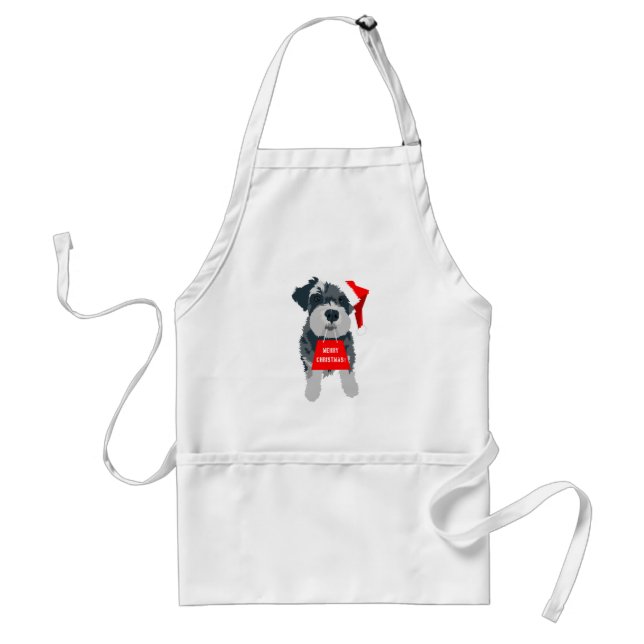 Christmas Cute Miniature Schnauzer Dog Santa Hat Adult Apron (Front)