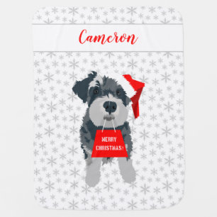 Christmas Cute Miniature Schnauzer Dog Santa Hat Baby Blanket
