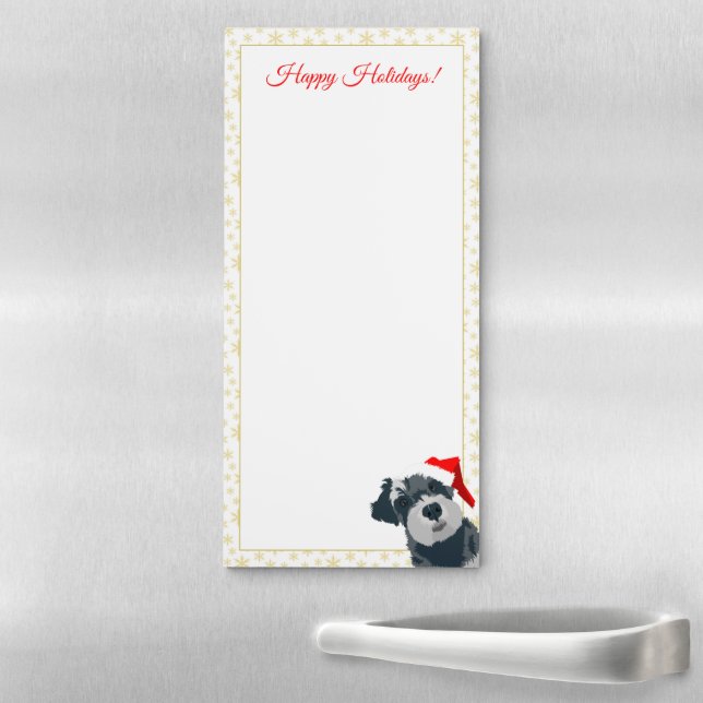 Christmas Cute Miniature Schnauzer Dog Santa Hat Magnetic Notepad (In Situ)