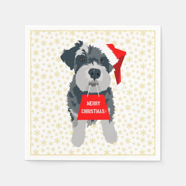 Christmas Cute Miniature Schnauzer Dog Santa Hat Napkins (Front)