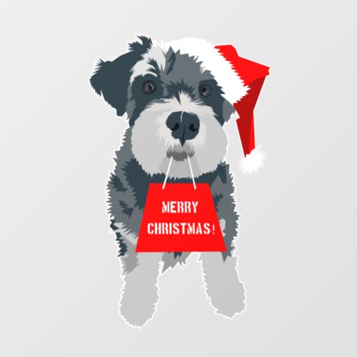 Christmas Cute Miniature Schnauzer Dog Santa Hat Window Cling