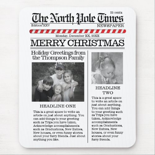 Christmas Cute North Pole Times Newspaper Fun Mouse Pad