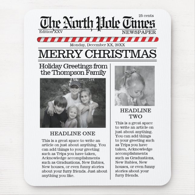 Christmas Cute North Pole Times Newspaper Fun Mouse Pad (Front)