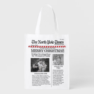 Christmas Cute North Pole Times Whimsical News Grocery Bag
