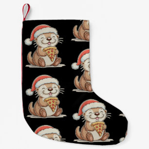 Christmas Cute Otter Eating Pizza Xmas Santa Hat Small Christmas Stocking