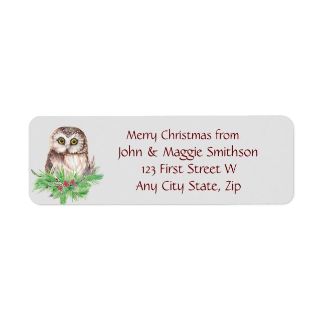 Christmas Cute Owl Custom Message Label (Front)