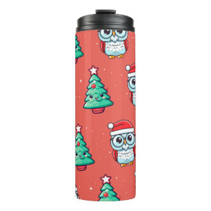 Christmas Cute Owl Santa Claus Thermal Tumbler