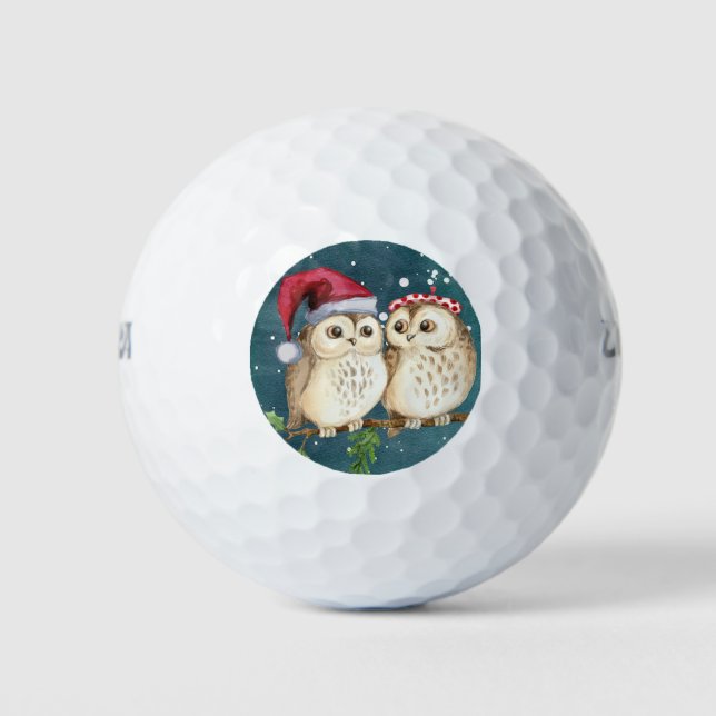 christmas cute Owl Wildlife santa's hat snow Golf Balls (Front)