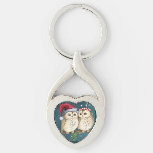 christmas cute Owl Wildlife santa's hat snow Keychain
