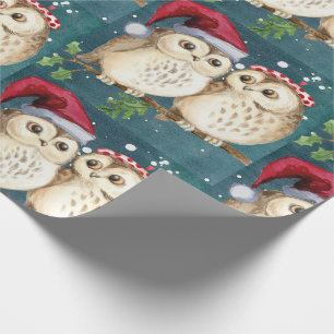 christmas cute Owl Wildlife santa's hat snow Wrapping Paper