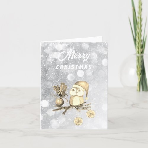 Christmas Cute Owl With Branches And Balls Holiday Card